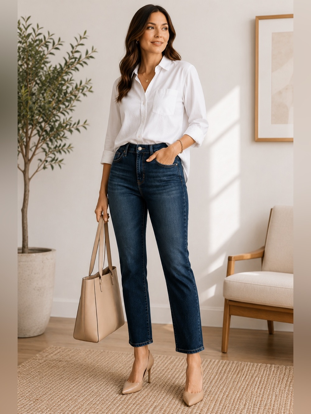 Nicole Miller High Rise Crop Jeans Sz 12 Dark Wash Stretch Slim Straight